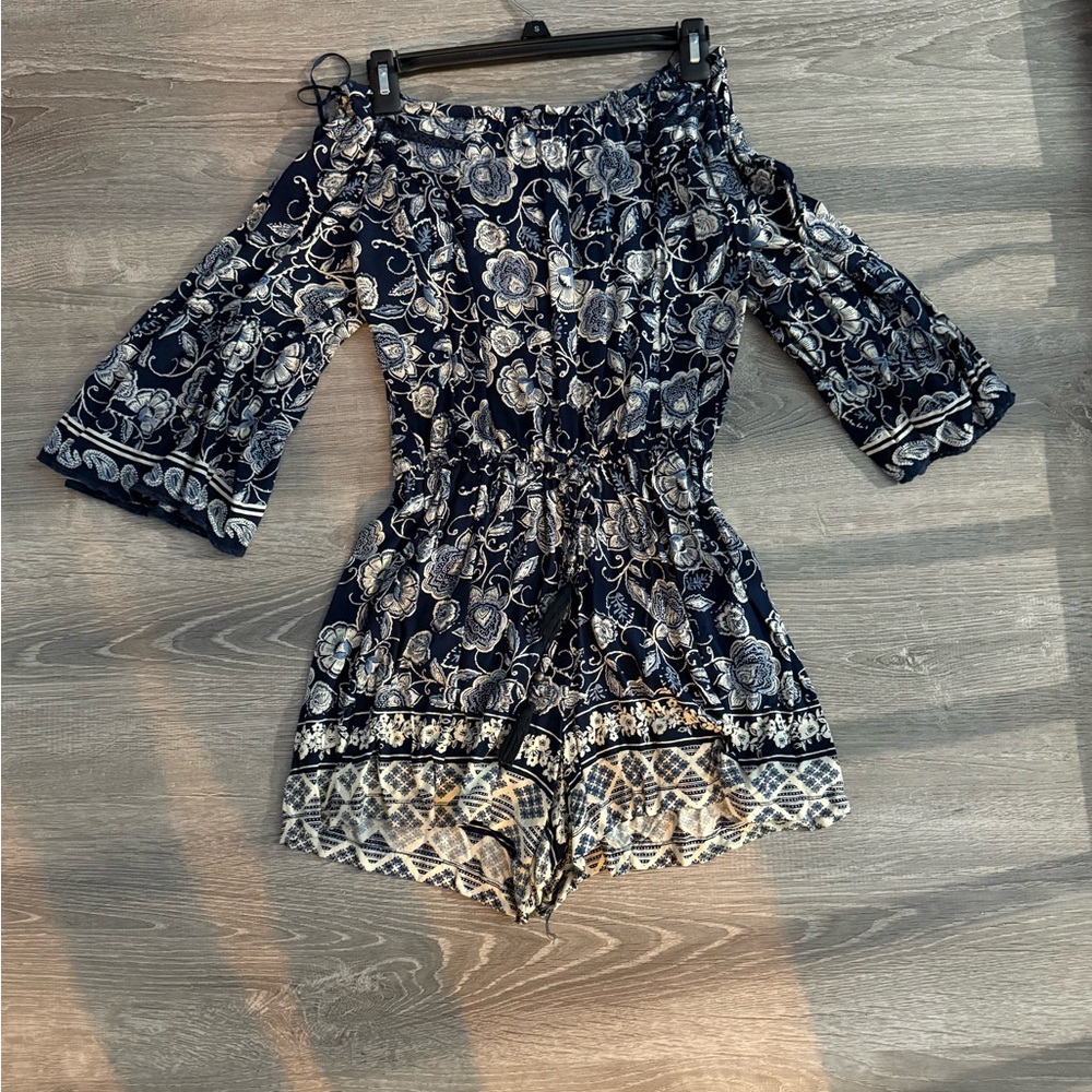 Angie Navy and White Floral Romper